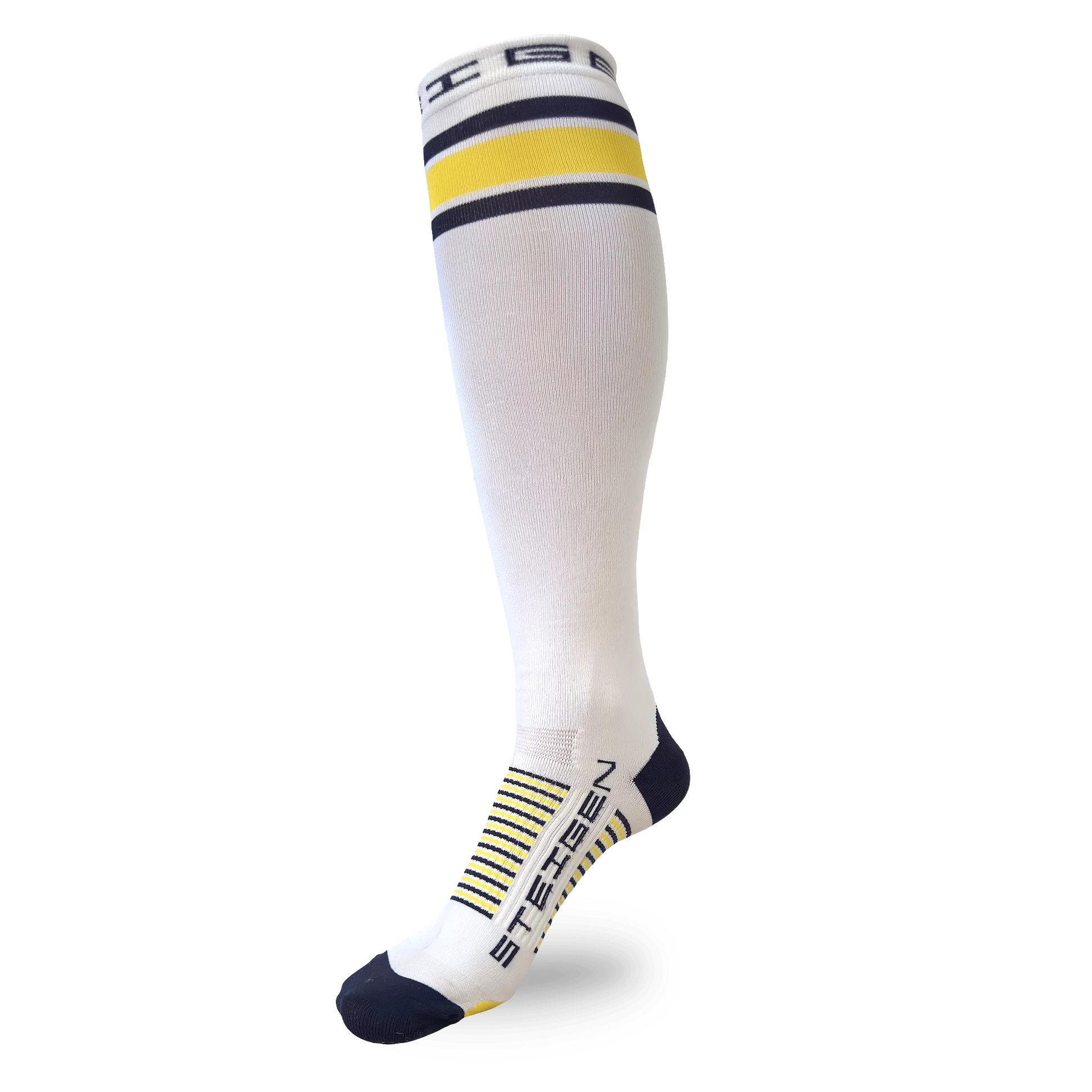 White – Yellow Stripe Running Socks Full Length