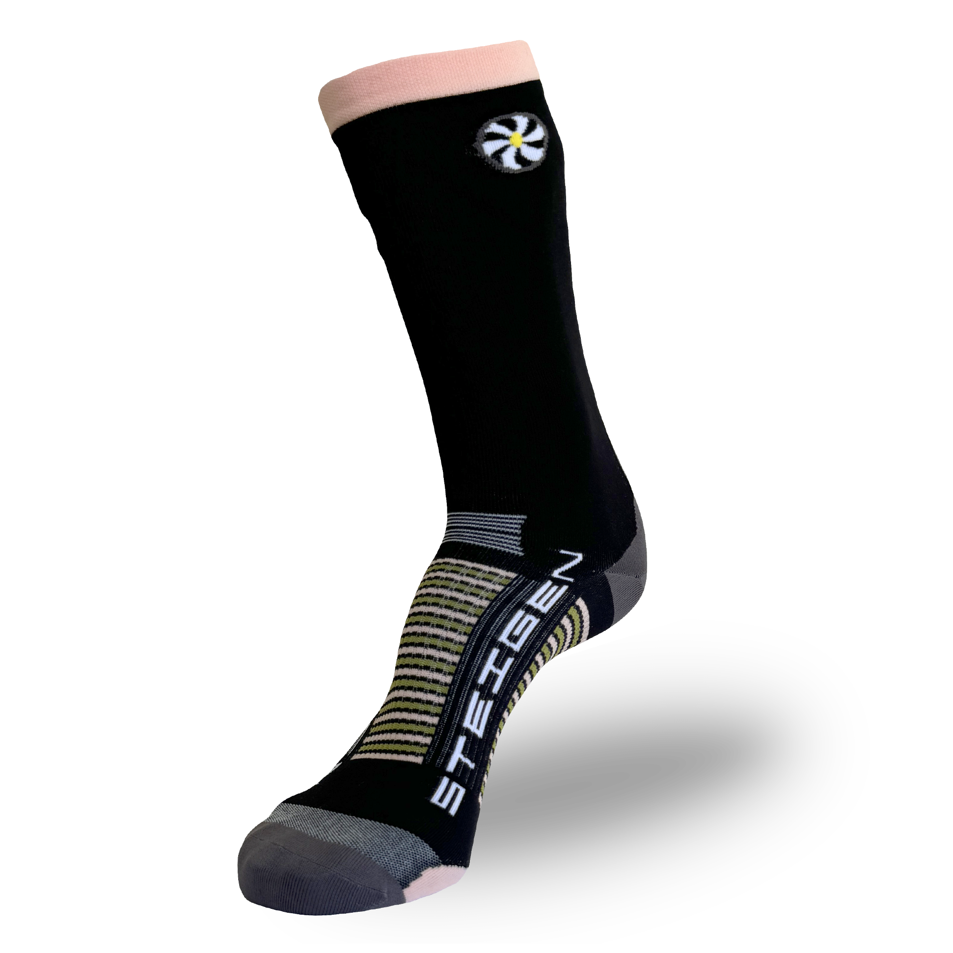 Black/Peach Running Socks ¾ Length