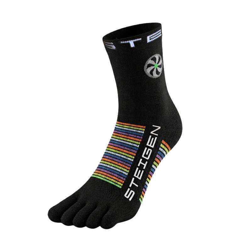 5 Toe Black Running Socks ¼ Length