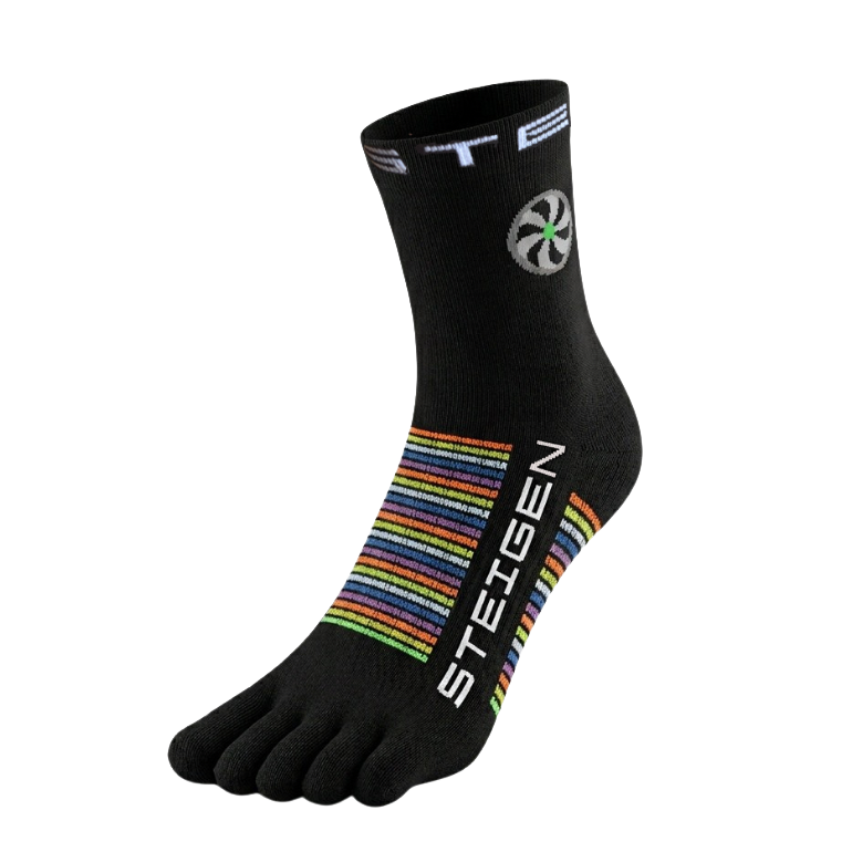 5 Toe Black Running Socks ¼ Length